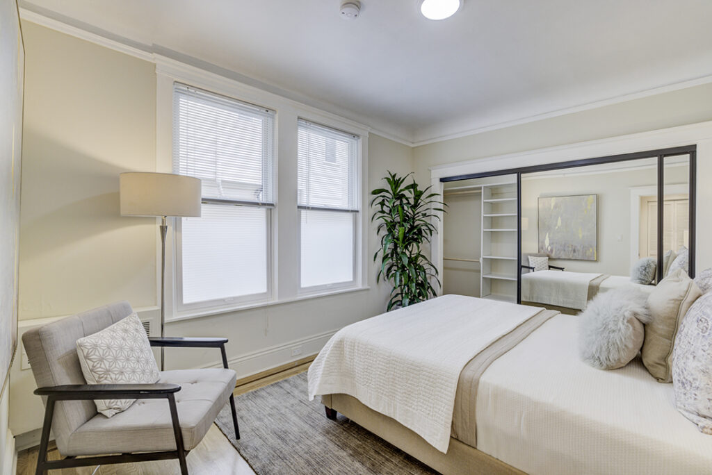 Bedroom interior of Mark Hopkins apartment