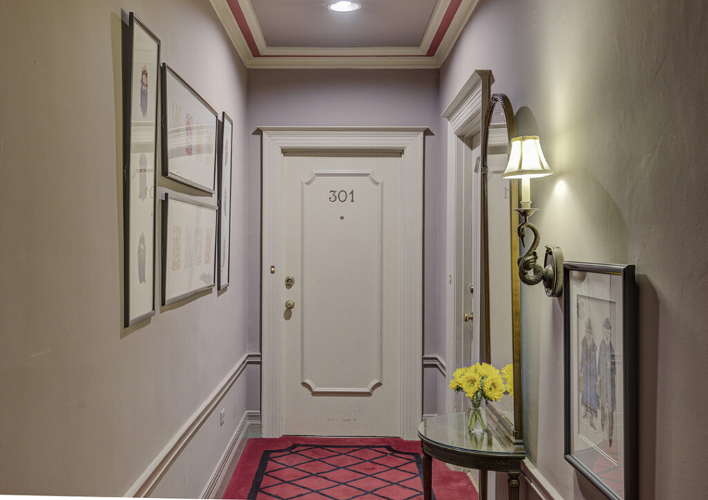 Interior hallway and door at Mark Hopkins